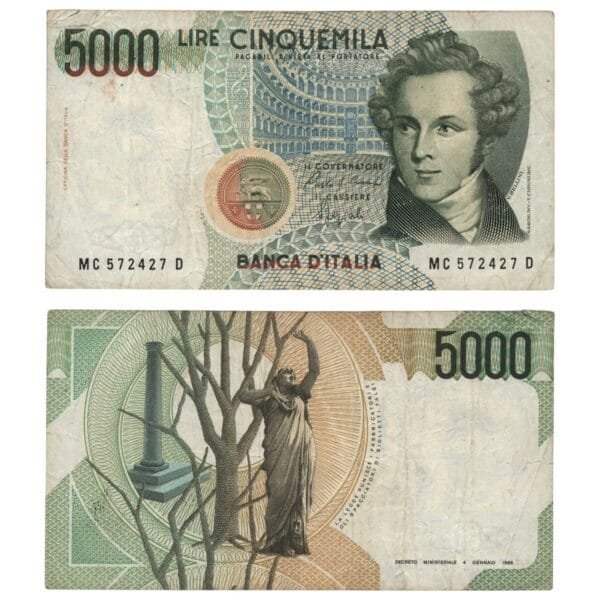 ITALY 5000 lire 1985 / Series MC / VF-