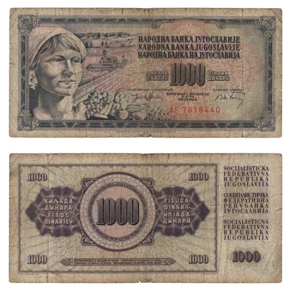 YUGOSLAVIA 1000 dinara 1974 / Series AF / F+