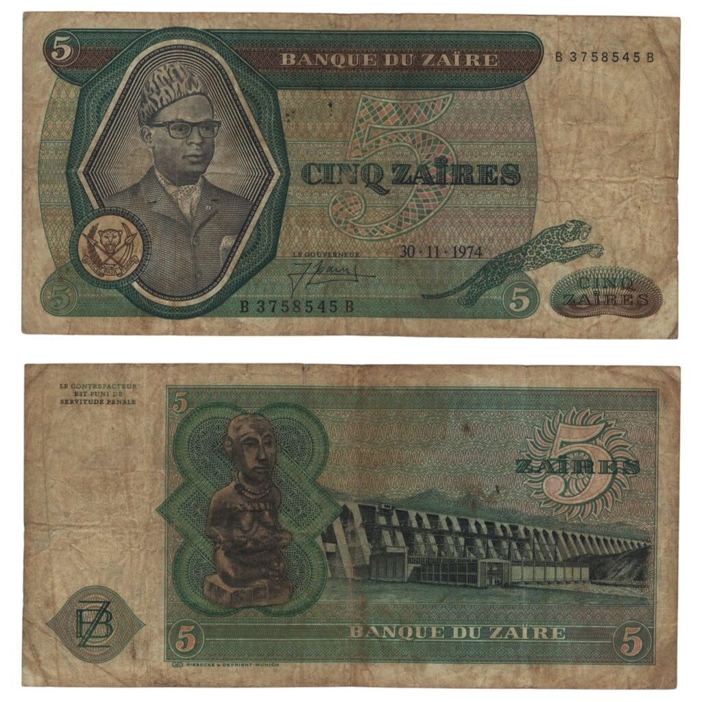 ZAIRE 5 zaires 1974 F