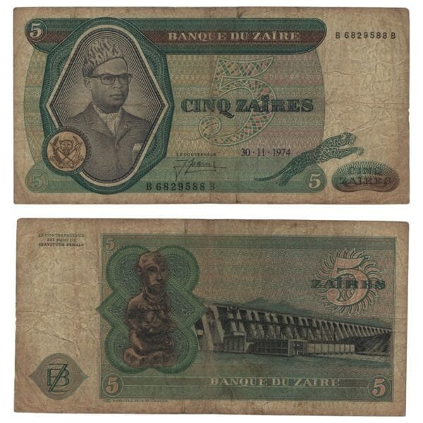 ZAIRE 5 zaires 1974 F