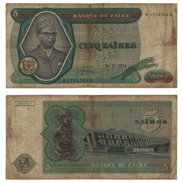 ZAIRE 5 zaires 1974 F