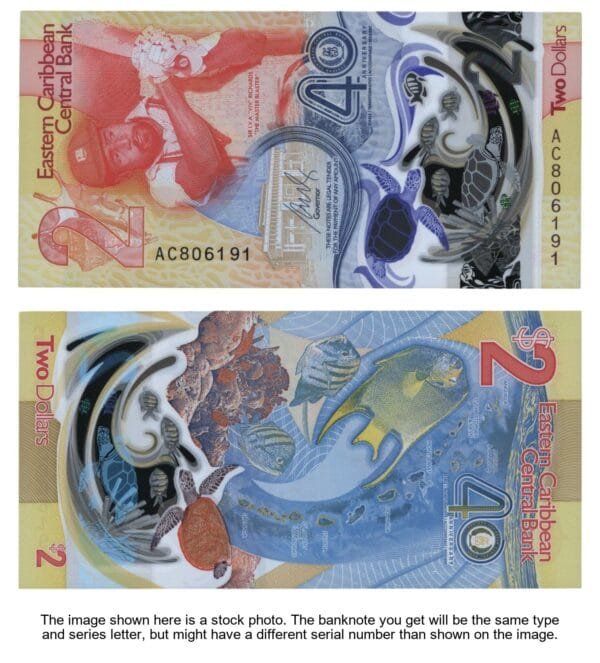 EAST CARIBBEAN STATES 2 dollars 2023 / polymer plastic / UNC