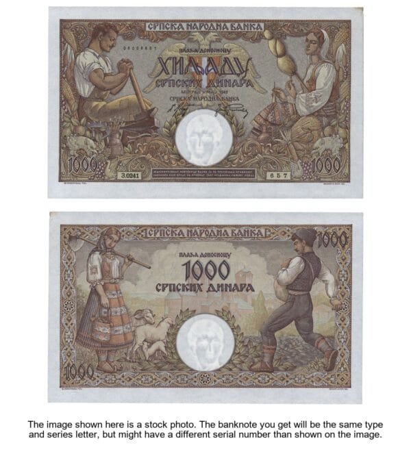 SERBIA 1000 dinara 1942 / WWII issue / UNC