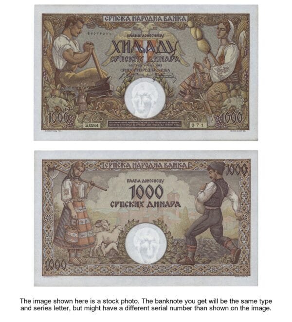 SERBIA 1000 dinara 1942 / WWII issue / VF