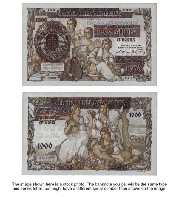 SERBIA 1000 dinara 1941 / WWII issue / UNC