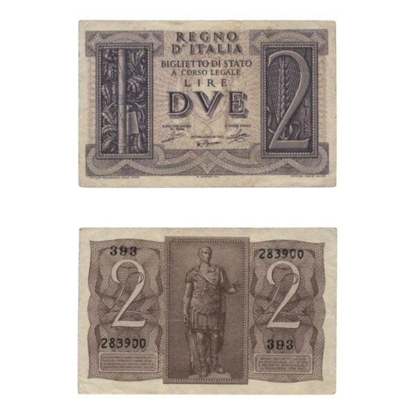 ITALY 2 lire 1939 VF+