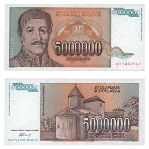 YUGOSLAVIA 5 million dinara 1993 UNC
