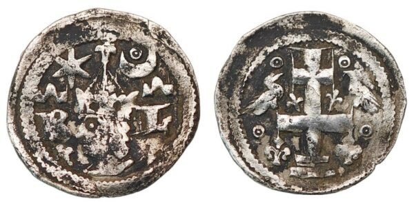 CROATIA 1/4 denar (bagatin) ND(1280-1282) / Slavonia / ban Stjepan Babonezić / B-L / circles above birds / Silver / VF-