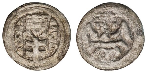 CROATIA 1/2 denar ND(1220-1235) / Friesach style / Mimica# 53 / herceg Bela and herceg Koloman / Silver / VF-