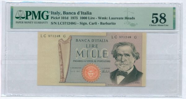 ITALY 1000 lire 1975 PMG 58