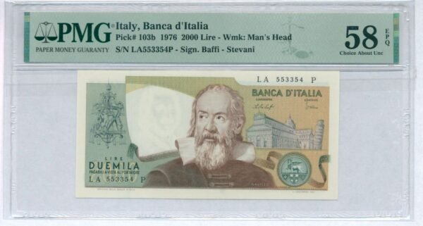 ITALY 2000 lire 1976 PMG 58 EPQ