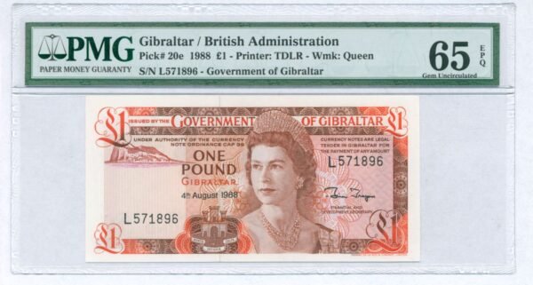 GIBRALTAR 1 pound 1988 PMG 65 EPQ