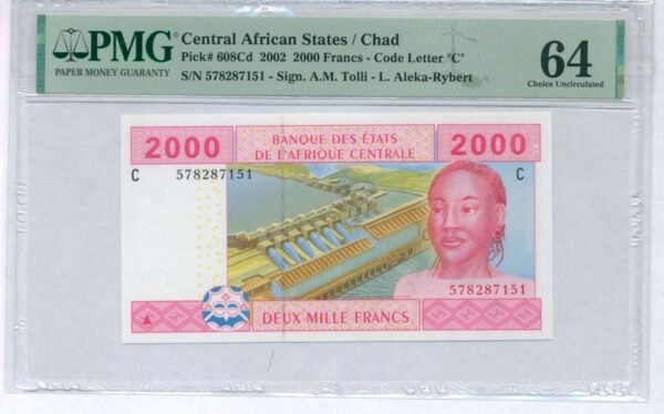 CHAD 2000 francs 2002 PMG 64