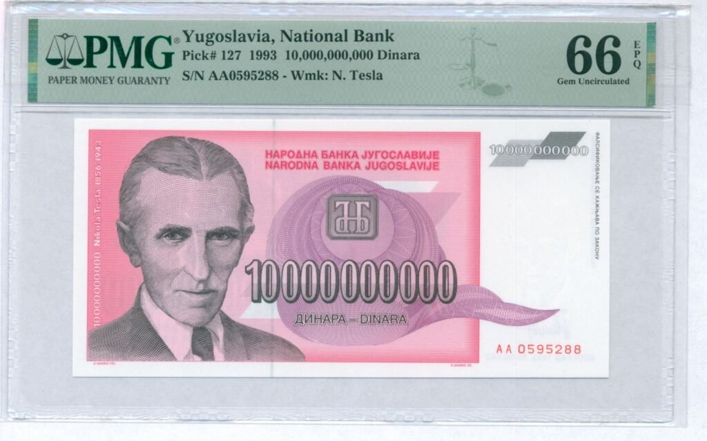 YUGOSLAVIA 10 billion dinara 1993 / Nikola Tesla / PMG 66 EPQ