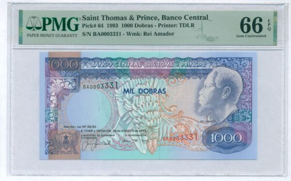 SAINT THOMAS AND PRINCE 1000 dobras 1993 PMG 66 EPQ