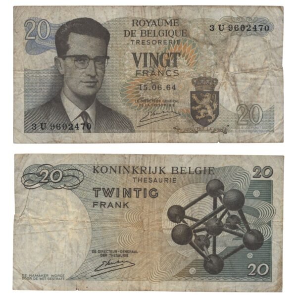 BELGIUM 20 francs 1964 VF-
