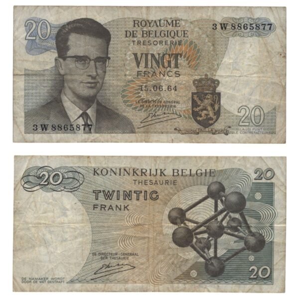 BELGIUM 20 francs 1964 VF-