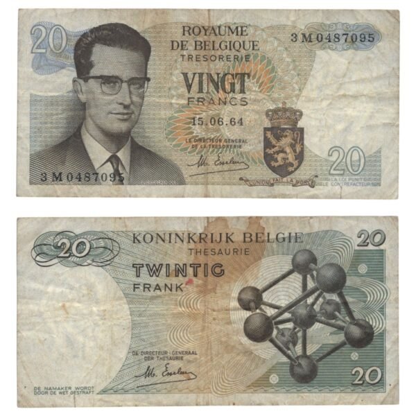 BELGIUM 20 francs 1964 VF-