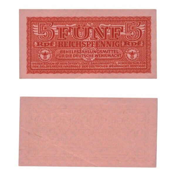 GERMANY 5 reichspfennig ND(1942) / 3rd Reich / Deutsche Wehrmacht / WWII Military Issue / UNC-