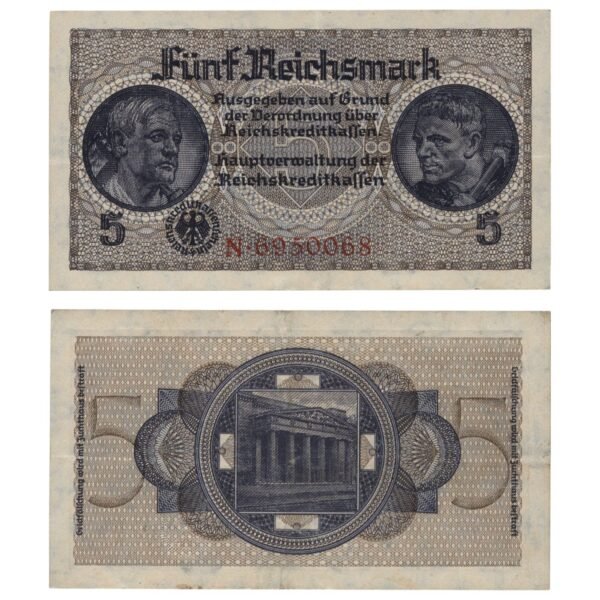 GERMANY 5 reichsmark ND(1940-1945) / 3rd Reich / Reichskreditkassenschein / WWII issue / XF