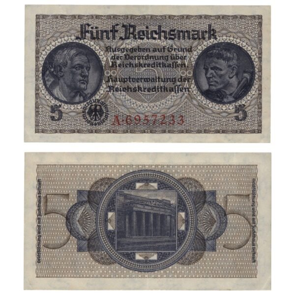 GERMANY 5 reichsmark ND(1940-1945) / 3rd Reich / Reichskreditkassenschein / WWII issue / XF