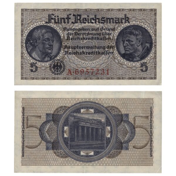 GERMANY 5 reichsmark ND(1940-1945) / 3rd Reich / Reichskreditkassenschein / WWII issue / XF