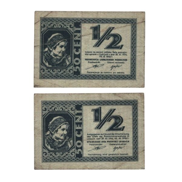 SLOVENIA 1/2 lire 1944 / Ljubljana Province / WWII issue / VF