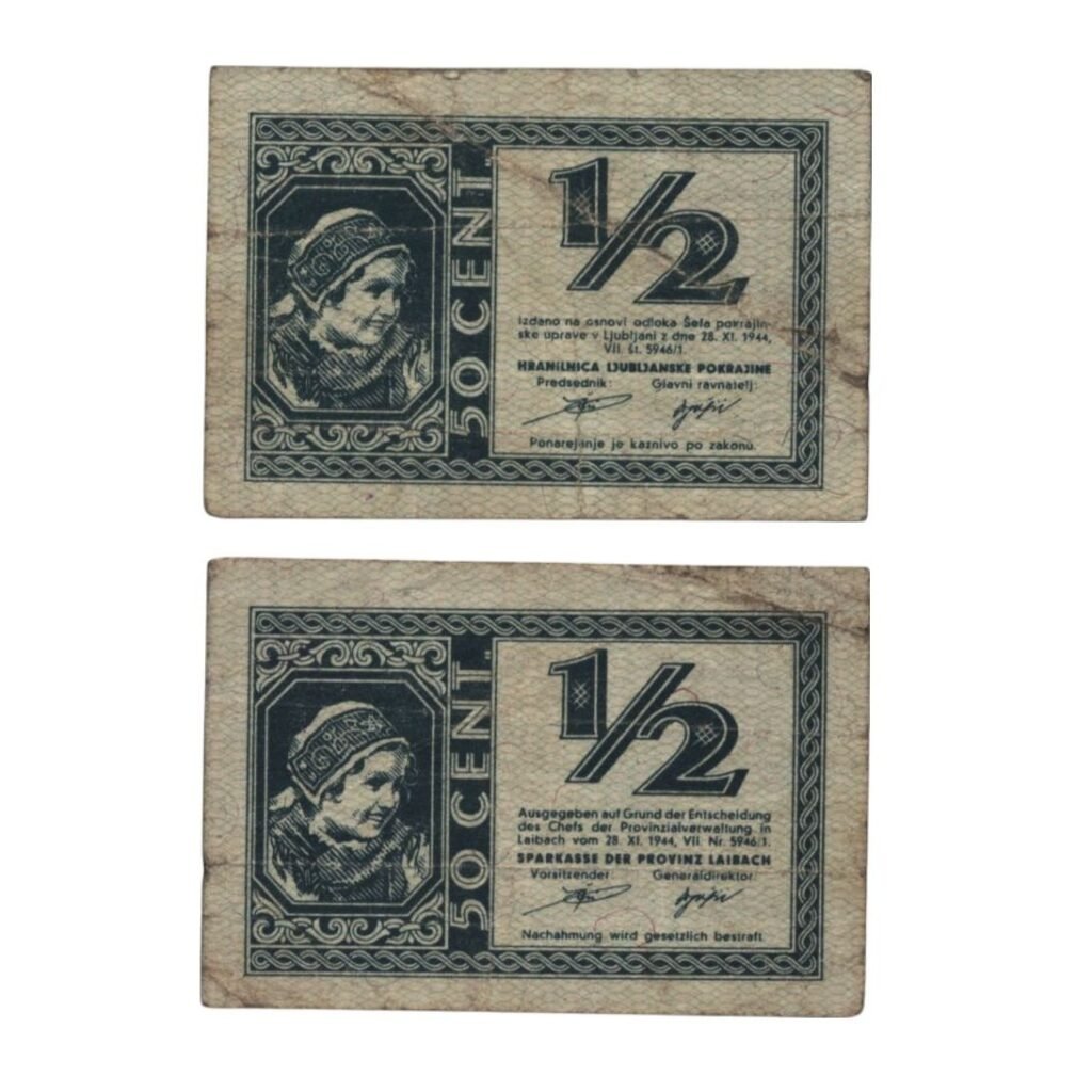 SLOVENIA 1/2 lire 1944 / Ljubljana Province / WWII issue / VF