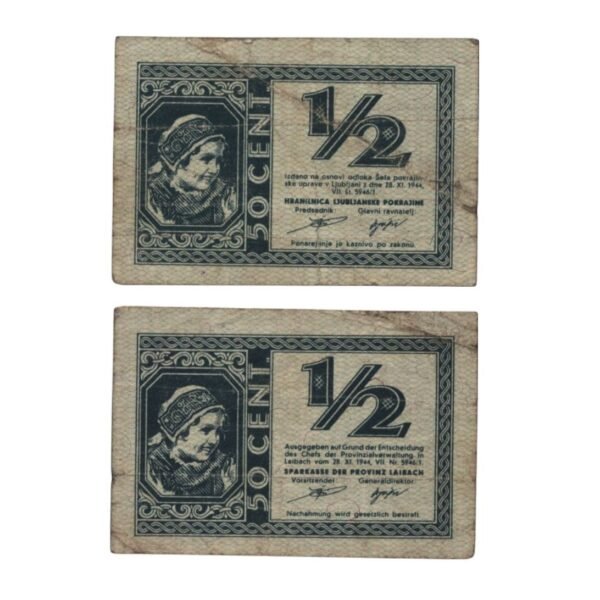SLOVENIA 1/2 lire 1944 / Ljubljana Province / WWII issue / VF