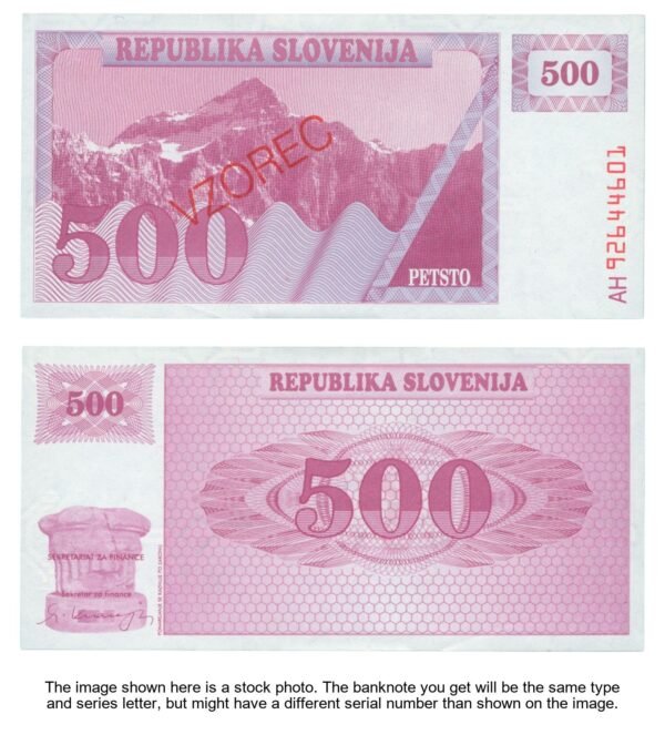 SLOVENIA 500 tolarjev 1992 / Specimen - VZOREC / Regular serial # / UNC