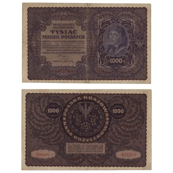 POLAND 1000 marek 1919 / 2nd series - 1 letter / VF