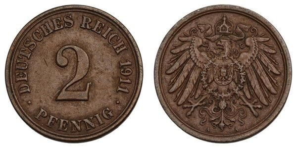 GERMANY 2 pfennig 1911A / Empire / VF
