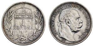 HUNGARY 1 korona 1914 / Silver / VF