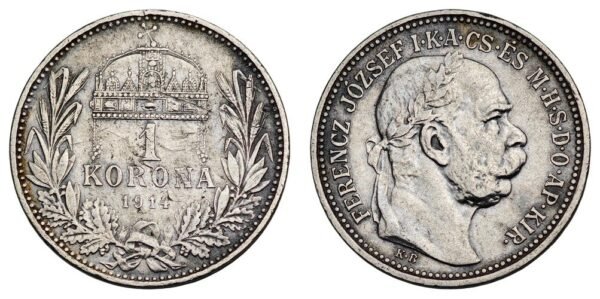 HUNGARY 1 korona 1914 / Silver / VF