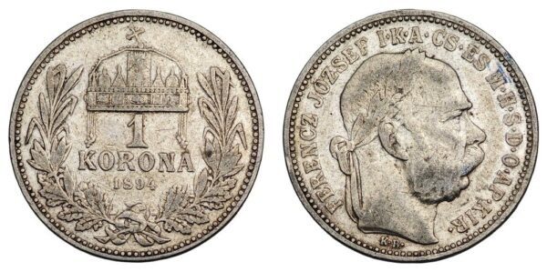 HUNGARY 1 korona 1894 / Silver / VF