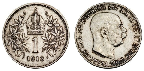 AUSTRIA 1 corona 1913 / Silver / VF
