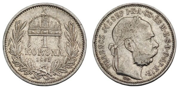 HUNGARY 1 korona 1893 / Silver / VF