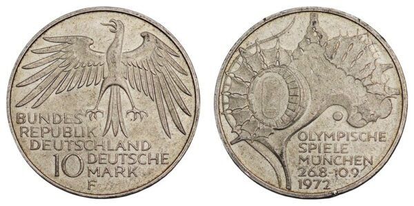 GERMANY 10 mark 1972F / Munich Olympic Games / Silver / XF