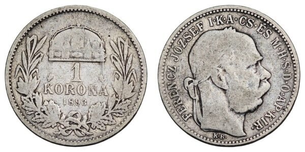 HUNGARY 1 korona 1893 / Silver / VF-