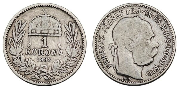 HUNGARY 1 korona 1893 / Silver / VF-