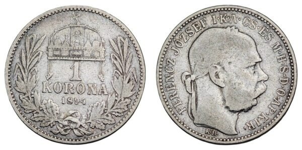 HUNGARY 1 korona 1894 / Silver / VF-