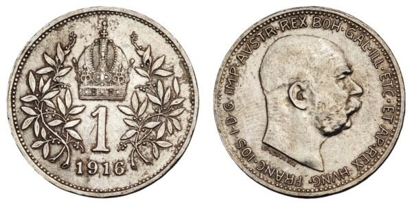 AUSTRIA 1 corona 1916 / Silver / VF+