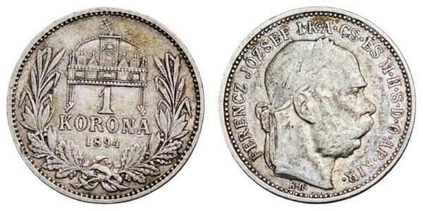 HUNGARY 1 korona 1894 / Silver / VF+