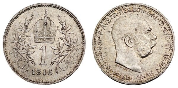 AUSTRIA 1 corona 1915 / Silver / VF+