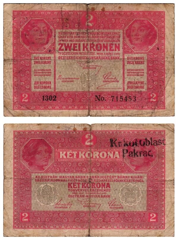 CROATIA 2 kronen ND(1919) / With fake seal Pakrac / F+