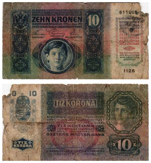 CROATIA 10 kronen ND(1919) / unreadable seal / missing part / VG