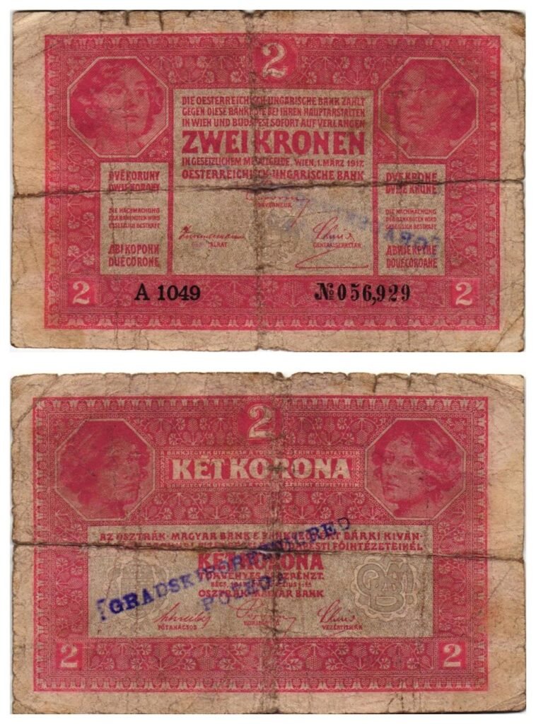 HRVATSKA 2 kruna BB (1919.) / S krivotvorenim žigom Požega / VG
