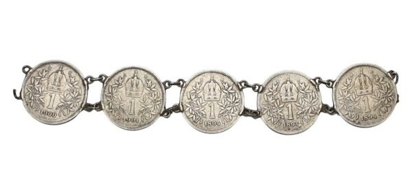 AUSTRIA 5 pcs. of 1 corona coins as a part of jewelry / 20,87 g of Silver / VG