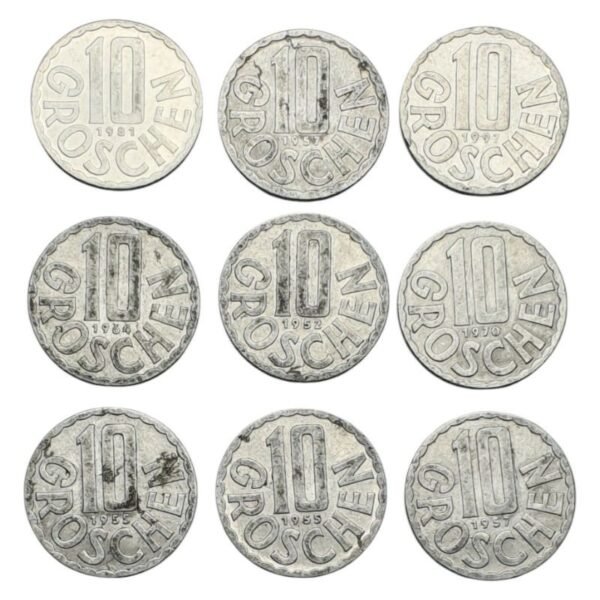 AUSTRIA 10 groschen / coins lot / 9 pcs.