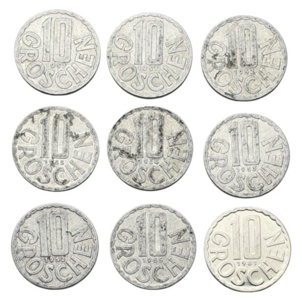 AUSTRIA 10 groschen / coins lot / 9 pcs.